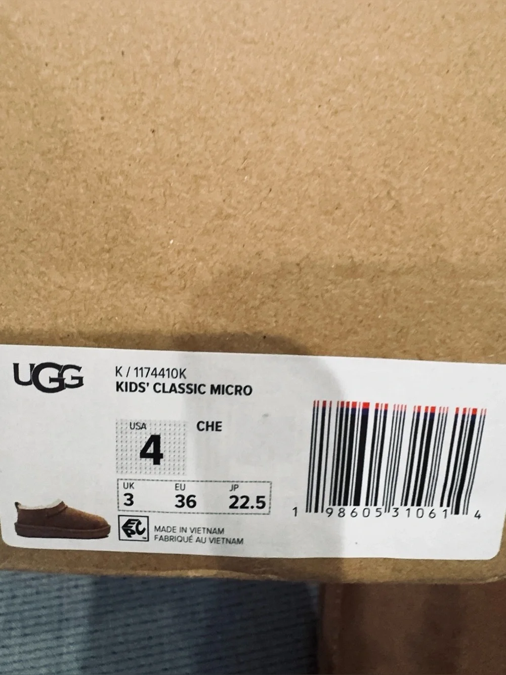 UGG Kids' Classic Micro Slip-On Booties in Chesnut Size 4